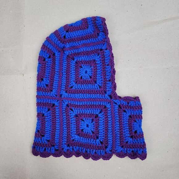 New Crochet Handmade Balaclava Granny Square Blue Purple Scalloped Edges - Picture 4 of 16